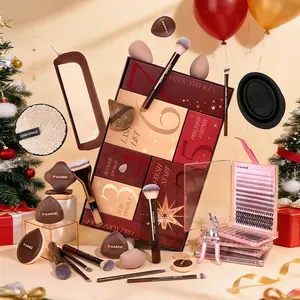 MAANGE Christmas Countdown Calendar Makeup Set Gift Box Includes: Makeup brush set, Hair tie, False eyelash set, Eyelash curler, Tweezers, Powder puff, Makeup sponges, Makeup remover pad, Cosmetic bag, Storage box, Brush cleaner, Perfect gift for girls