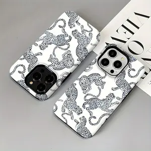 Ink dot snow leopard pattern, durable, shock-absorbing and glossy 2-in-1 phone case, suitable for iPhone 17 16 15 14 13 12 11 X, Samsung and other series models, can be given as a holiday gift to friends or home