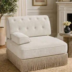 ARCH Modular Sectional Sofa Single Seat Beige Velvet Chesterfield Tufted Backrest with Tassel Skirt Ottoman Included Living Room Accent Chair 33.86Wx38.39Dx34.25H, Beige Color Options, Velvet Material, 1 Seat Seat Count, Product Weight: 48.62 lb