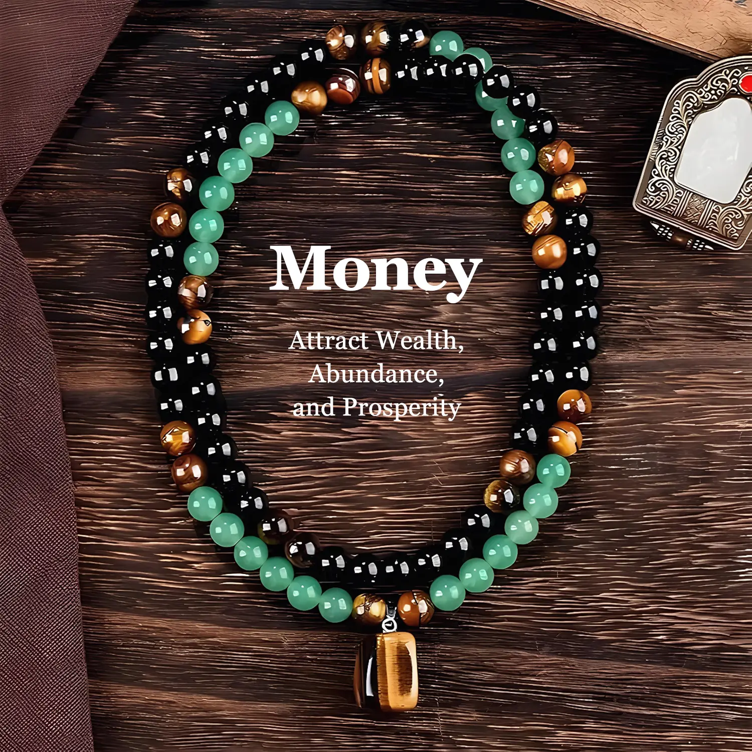 Money Attraction Necklace With Green Aventurine & Tiger Eye  Pendant Healing Crystal Stone, Natural Healing Crystal Pendant for Wealth & Prosperity, Ideal Gift Jewelry for Men and Women, Jewelry Charms for Anniversary, Vacation &Theme Parties