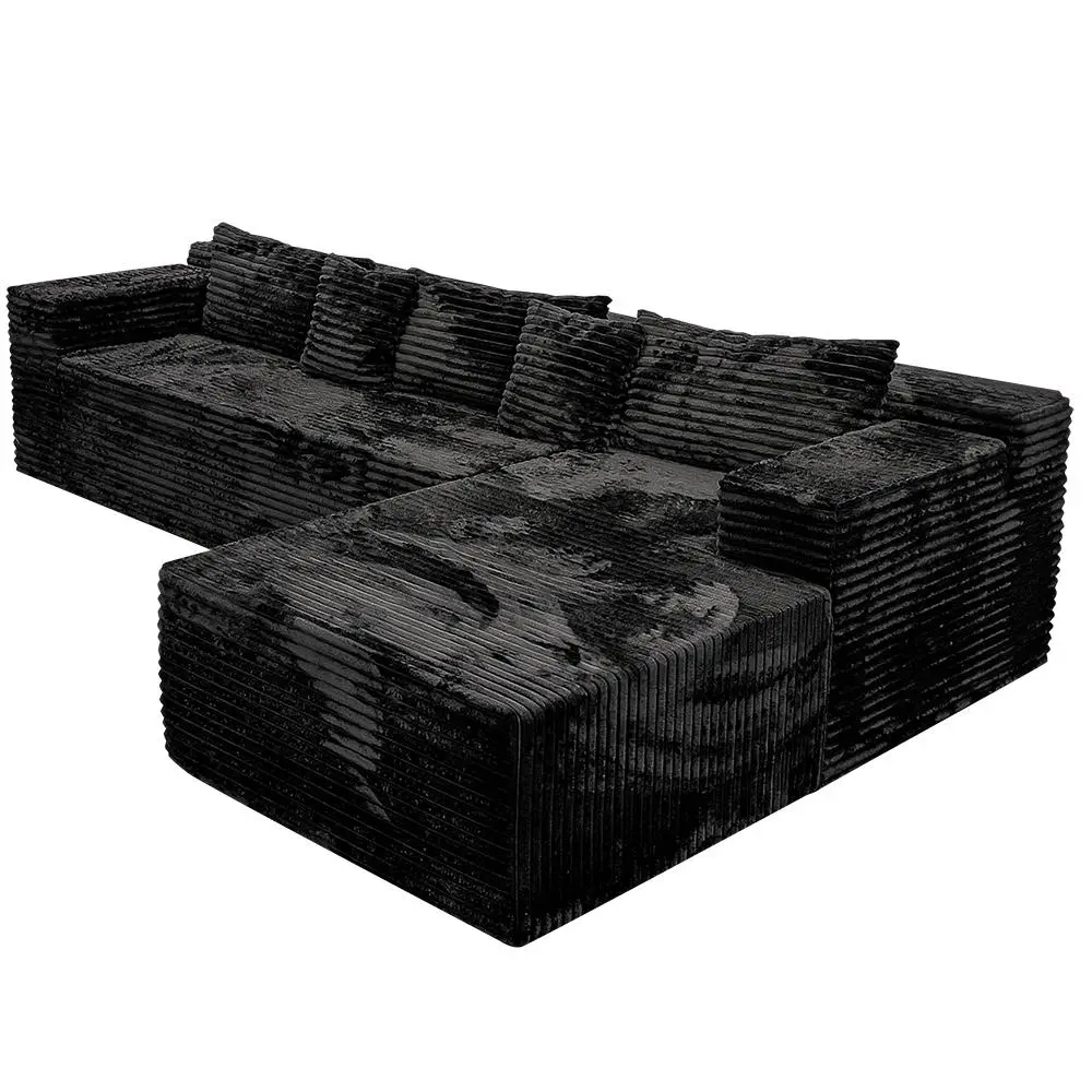 Black(plush Corduroy Fabric)-Right Facing Chaise