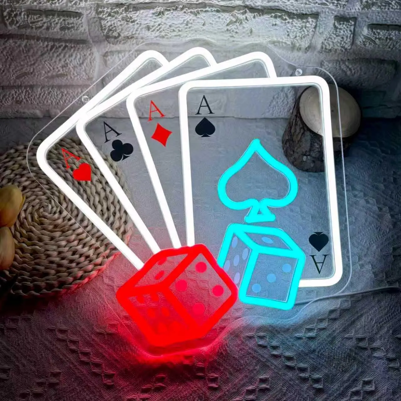 Poker Neon Sign, Casino Theme LED Neon Light USB Powered Gambling Sign, for Mens Cave Poker Room Basement Bar Game Room Poker Night Dice Wall Decor