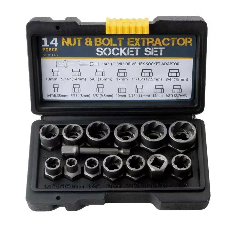14pc High Quality Bolt Remover Impact Socket Set, Chrome Moly Steel Bolt Removal Kit, 3/8 Inch Drive Impact Bolt and Nut Removal Tool Bag, Bolt Extractor, Impact Sockets Set