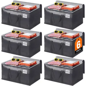 Large Moving Bags, 6 Pack Black Heavy Duty Totes For Storagewith Visible Labels , Wrap Around Handles, Storage Bags for Space Saving, Change of seasons Alternative to Moving Boxes  Back to school season gifts