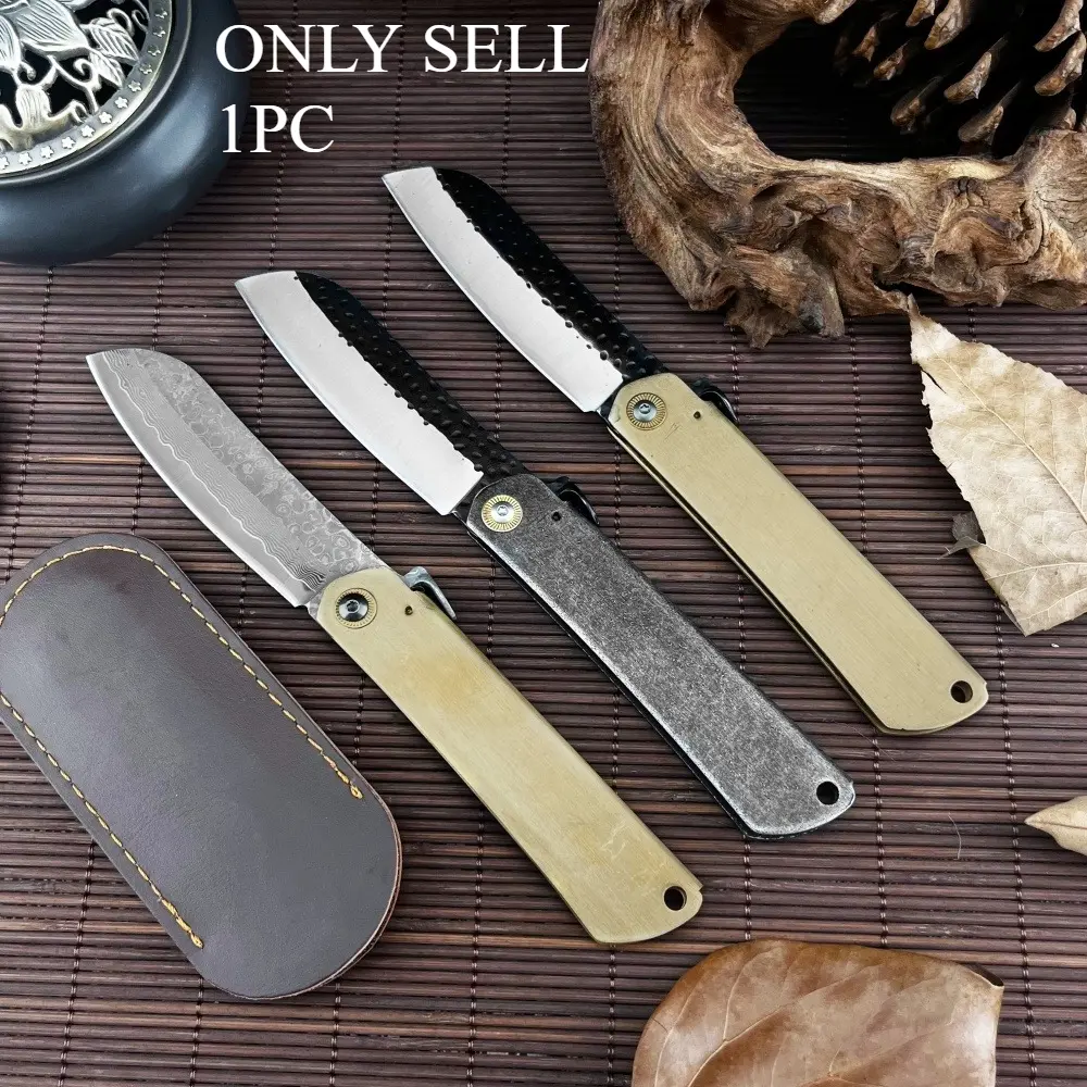 Higonokami Folding Pocket Knife, Damascus Steel Blade, Brass Handle, Outdoor Survival Knife, Jungle Hiking Fruit Knife, Multiple Styles, Survival Gear, Survival Tools, Outdoor Survival Equipment, Outdoor Knives