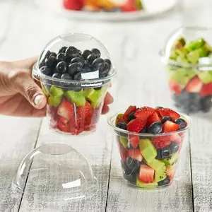 [9 oz.- 50 Count Clear Plastic Cups With Dome Lids (No Hole), Fruit Cups with Lids for Party - Perfect for Smoothies, Milkshakes, and To-Go Beverages - (Formerly Comfy Package) Disposable Set Cream