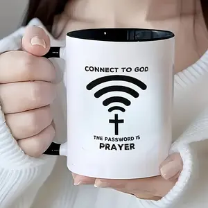 [Divine Inspirations Wifi Mug] Microwave Safe Divine Inspirations 1pc Ceramic Coffee Mug - Wifi Prayer Symbol Design, Lead-Free, High-Quality Cup - Perfect Gift Idea