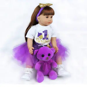 22 inch/55 cm reborn doll, cute baby girl, beautiful purple skirt and accessories, perfect for Halloween/Thanksgiving/Christmas/Easter/Birthday gift essential doll Babydolls baby doll stuff labubu doll accessories sonny angel