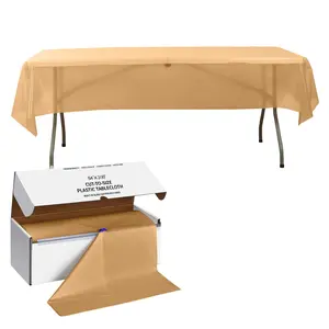 Plastic Table Cover Roll 54"x300ft Gold with Slide Cutter - Cuts Up to 36 Rectangle 8ft Disposable Tablecloths