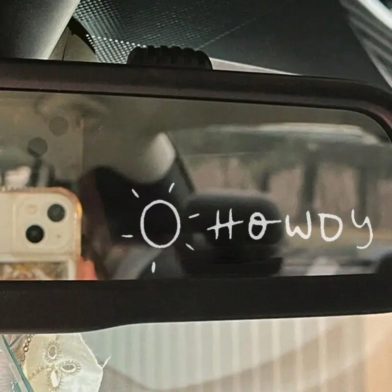 Letter Howdy & Sun Pattern Car Sticker, 1 Pair Creative Car Rear View Mirror Decal, Car Interior Decoration Accessories for Women & Girls