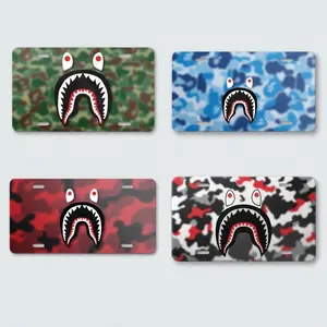 Trendy Camo Shark Mouth License Plate - Urban Streetwear Front Car Tag