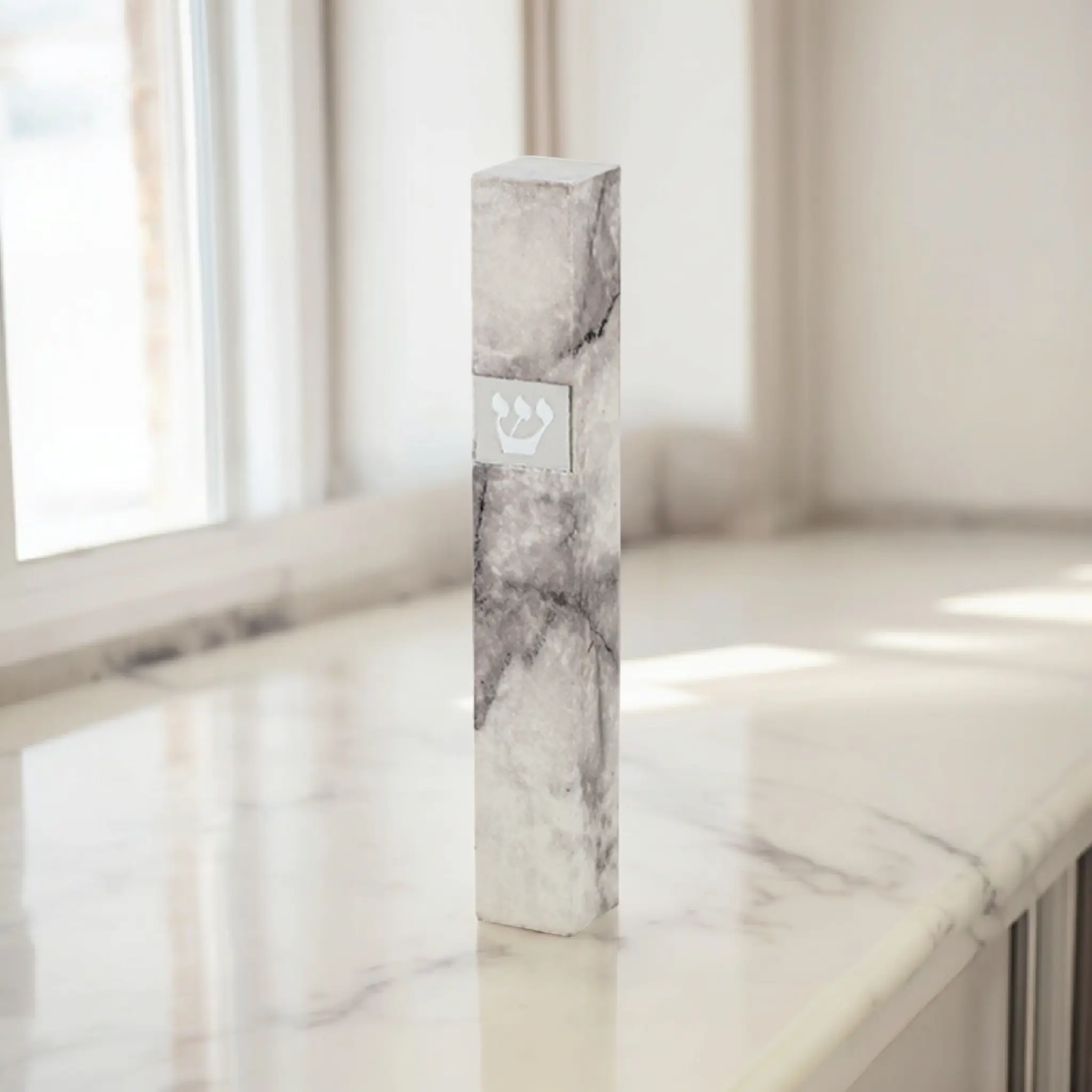 Wooden Grey "Marble" Mezuzah, 12cm