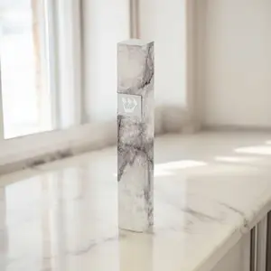 Wooden Grey "Marble" Mezuzah, 12cm
