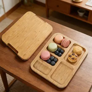 Bamboo Cutting Board, Dual-Use Cutting Board & Tray, Large Size 13.9x11 Inches, Dishwasher Safe, Natural Bamboo Material, Durable Kitchen Accessory