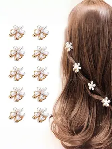10 Pcs Mini Pearl Flower Hair Clips Set, Elegant Small Hair Grips for Women, Fashionable Accessory for Daily Use, Perfect Gift Idea