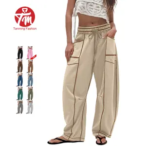 Tanming Women’s Baggy Barrel Wide-Leg Yoga Lounge Pants - Drawstring Pockets, Athleisure Style Bottoms, Women's Clothes,summerwins