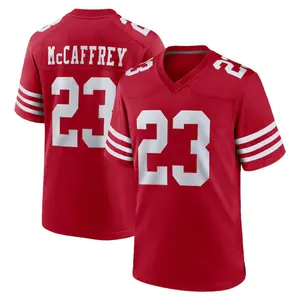San Francisco McCaffrey 23 Scarlet/White Football Player Game Jerseys, Sports Stitched T-shirts Top for Men Women Youth Boys Girls