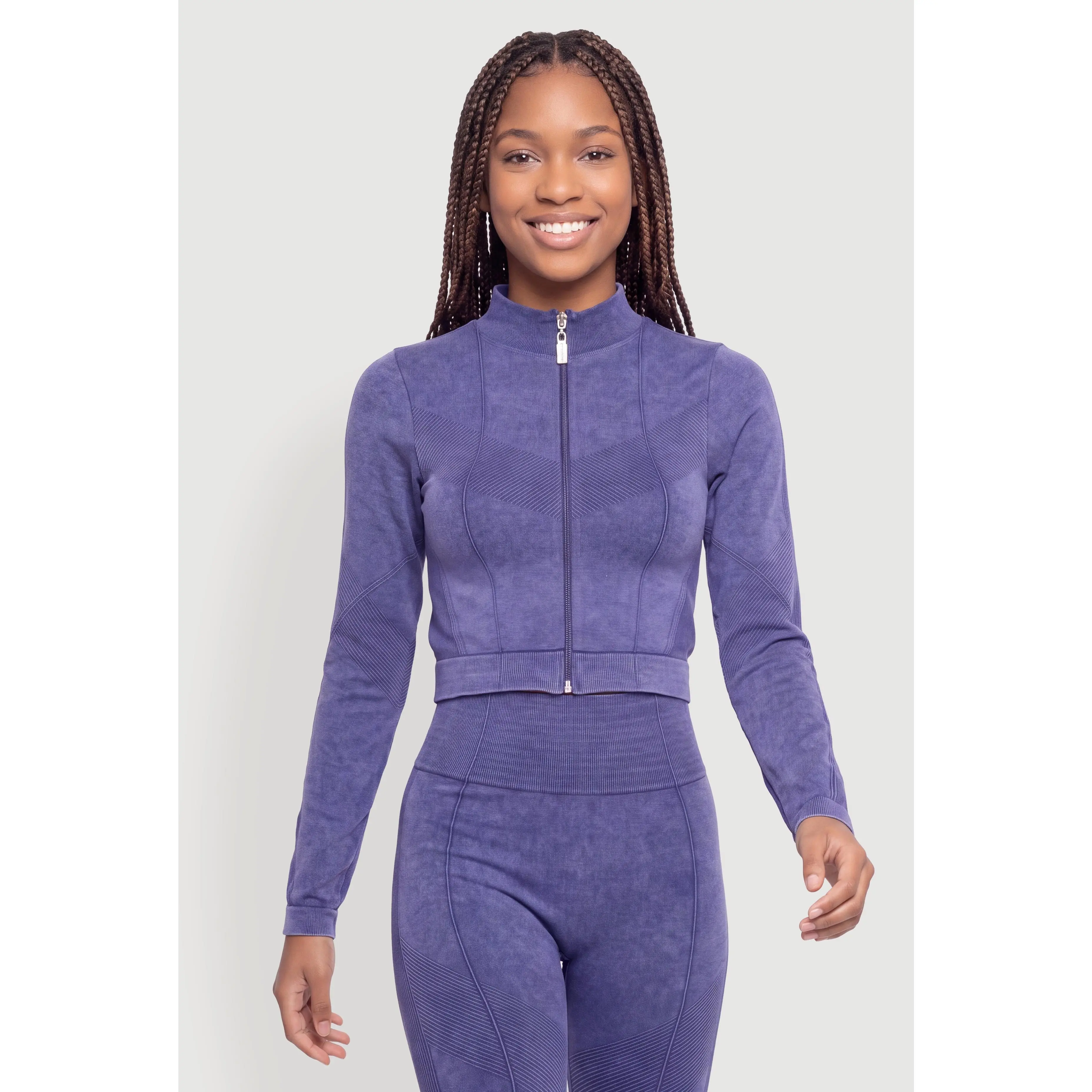 Acid Wash Seamless Active Cropped Jacket