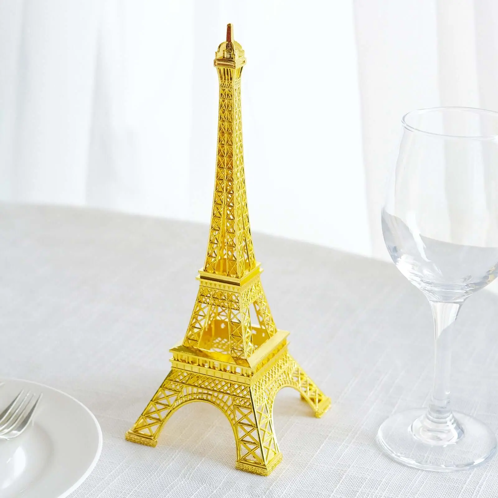 Gold 10" Metal Eiffel Tower Table Centerpiece - Single 1-piece Tabletop Cake Topper, Ideal for Weddings, Parties, Gifts