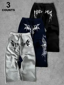 Men's Cross Print Straight Fit Sweatpants, Street Fashion Casual Regular Fit Graphic Jogger Pants for Daily Wear, Men's Breathable Bottoms for Summer, Knitted Sports Pants, Casual Sporty Pants