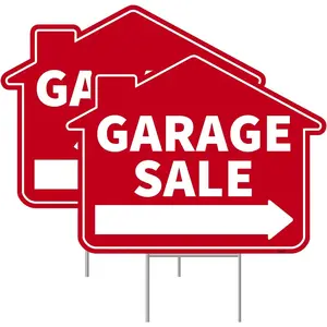 2 count Garage  Yard Sign with Stakes, 17 Inches by 13 Inches - Double Sided Signs - Corrugated Plastic