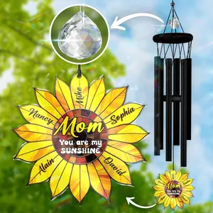 Personalized Sunflower Wind Chime Custom Grandkids Names Nana's Blessings Grandma Gift You are My Sunshine Mother's Day Present for Nana & Mom