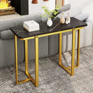 COSTWAY - 42 Inches Modern Faux Marble Entryway Table with Geometric Metal Frame-Black