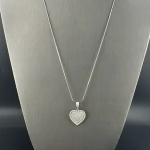 Necklace silver 24-inch with  heart pendant for everyday wear