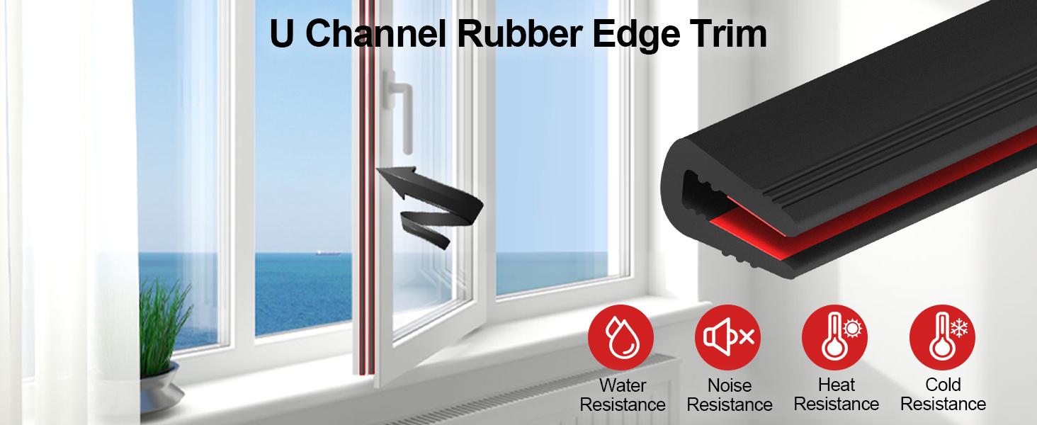 Rubber Edge Trim U Channel  /" Self Adhesive Sheet Metal Edge Guard Protector, EPDM Seal Strip for Car Doors, Steel Plates, Glass, Hatches, Table Corners, Fit /"(.mm), Ft, Black