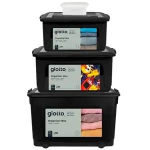 Plastic Storage Bins with Lids - 4 Piece Clear Stackable Containers 101oz 676oz 1,150oz 2,029oz - Large Tote with Wheels & Locking Latches for Garage Closet Home Office Dorm Organization