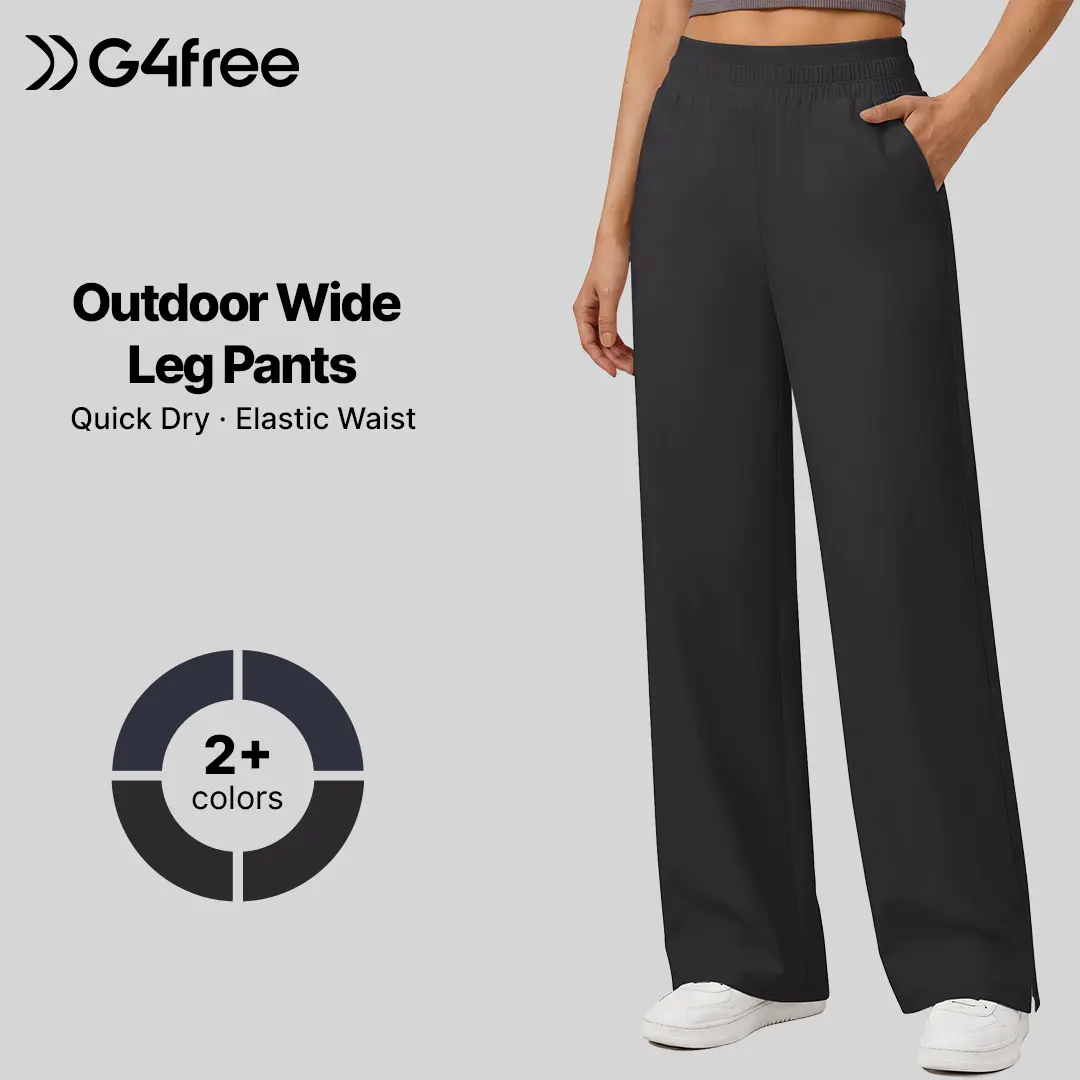 G4Free Women's Wide Leg Sweatpants - High Rise Double Elastic Band, Water Resistant, Matt Textured Finish, Side Slits, 2 Side Pockets - Womenswear Bottom for Casual Urban Outdoor Sweatpants - High Rise Double Elastic Band,Matt Textured Finish, Side Slits