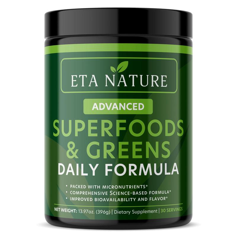 ETANATURE Superfoods & Greens Powder – Organic Blend with Wheatgrass, Spirulina, Probiotics, Enzymes & Adaptogens for Energy, Immunity & Gut Health – 396g Supplement