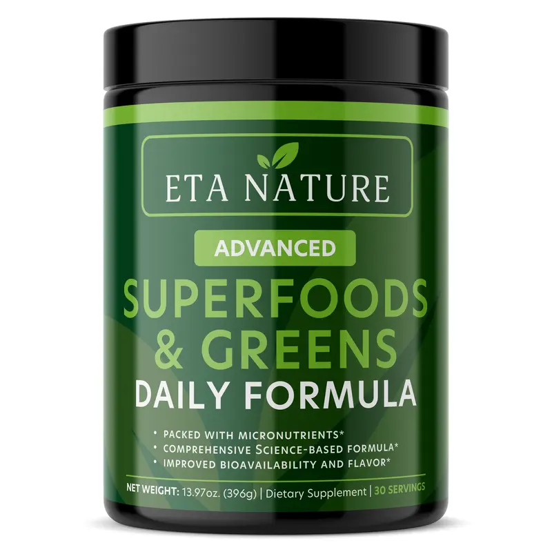 ETANATURE Superfoods & Greens Powder – Organic Blend with Wheatgrass, Spirulina, Probiotics, Enzymes & Adaptogens for Energy, Immunity & Gut Health – 396g Supplement