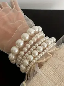 Faux Pearl Decorated Bracelet Set, Fashionable Jewelry for Women & Girls, Trendy All-match & Exquisite Jewelry for Birthday Gift, Pearl Embellished, Pearl Beaded Bracelet