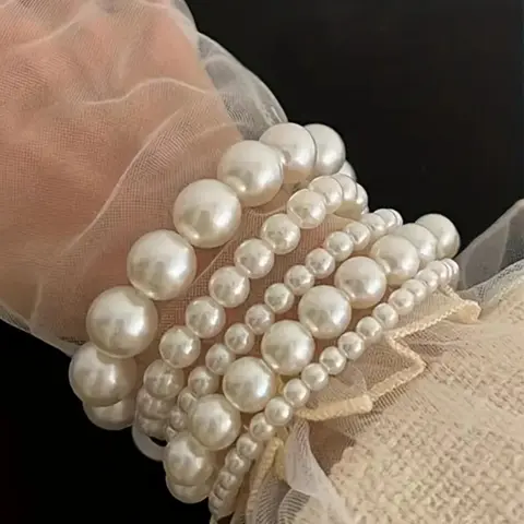 Faux Pearl Decorated Bracelet Set, Fashionable Jewelry for Women & Girls, Trendy All-match & Exquisite Jewelry for Birthday Gift, Pearl Embellished, Pearl Beaded Bracelet, Fashion Matching Bracelet, Beautiful Bracelets