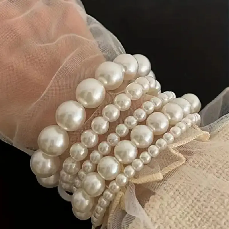 Faux Pearl Decorated Bracelet Set, Fashionable Jewelry for Women & Girls, Trendy All-match & Exquisite Jewelry for Birthday Gift, Pearl Embellished, Pearl Beaded Bracelet, Fashion Matching Bracelet, Beautiful Bracelets