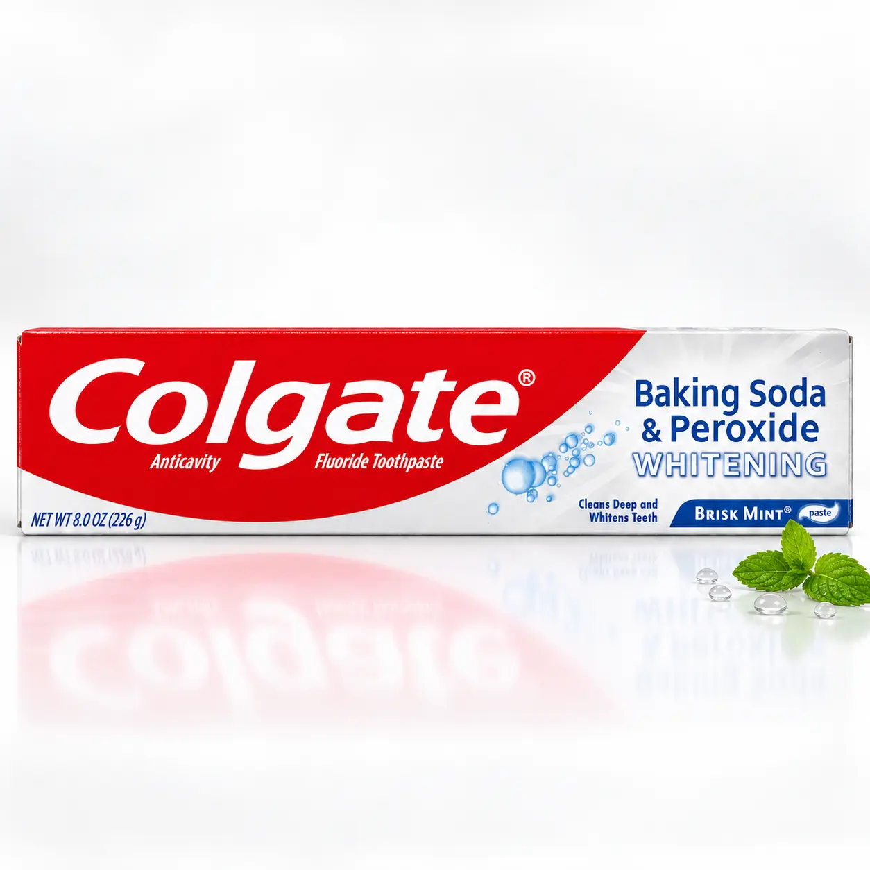 Colgate Baking Soda & Peroxide Whitening Toothpaste (8 oz) Brisk Mint Anticavity Fluoride - Teeth Whitening Deep Clean Cavity Protection Fresh Breath Oral Care