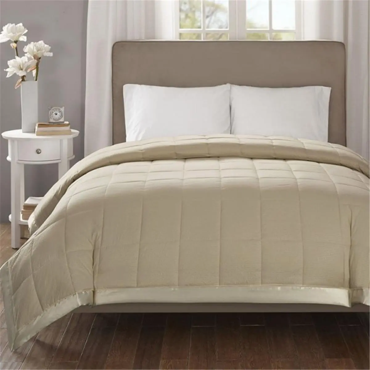 212 MAIN Madison Park Cambria Premium Oversized Down Alternative Warm Blanket - Taupe, King Size, Box Quilted, Stain Repellent