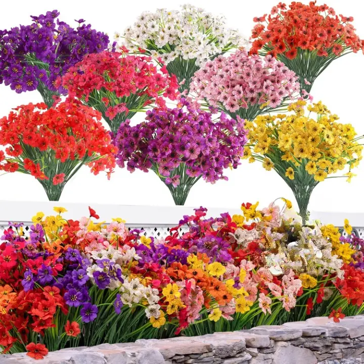 24-Bundle Handcrafted PE Plastic Faux Decorative Flower Bouquet Set, UV-Resistant Lifelike Artificial Plants, Indoor-Outdoor Home Garden Decor Supplies