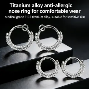 Titanium Alloy Hypoallergenic Nose Ring Hoop, Full Diamond Hinged Clicker, Sensitive Skin Friendly, Perfect Birthday/Valentine's Day/Mother's Day/Christmas Gift, Unisex Cartilage Earring