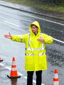 Men's High Visibility Reflective Strips Raincoat Jacket, Waterproof Breathable Workwear with Two Large Pockets, Ideal for Heavy Rain, Construction, Fishing, Traffic Control