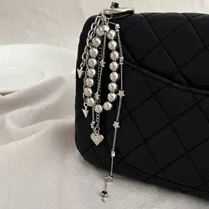 2025 New Pearl Beadeds Chain Keychain Ccb Peach Heart Bead Bag Chain Pendant Jewelry Accessories Daily Wear Keychain Gifts