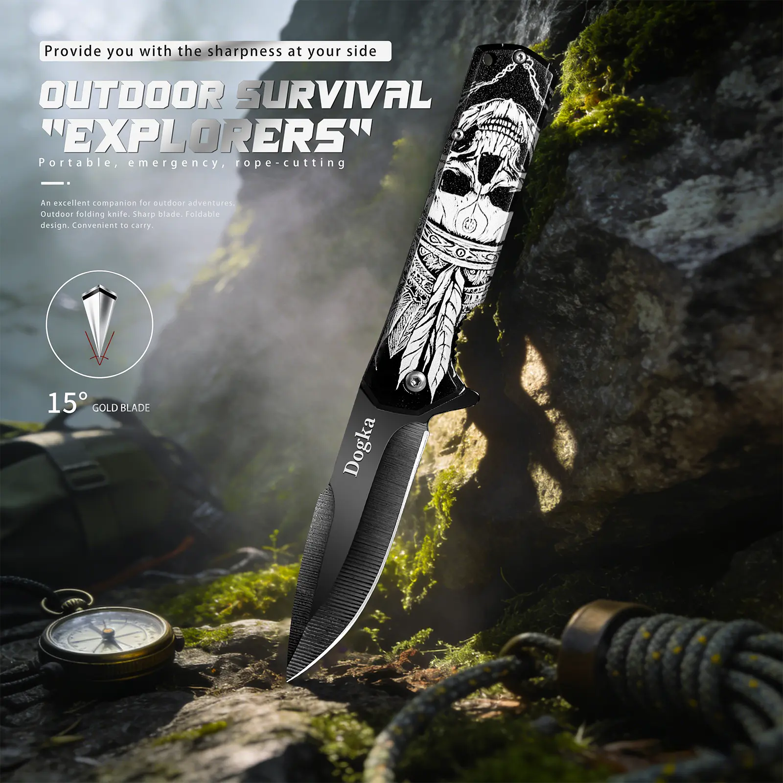 Foldable 3.93-in Steel Blade Skeleton Pocket Knife - 10cm Kitchen Fruit Knife, Outdoor EDC Tools, Father's Day Gift Option, Outdoor Tools