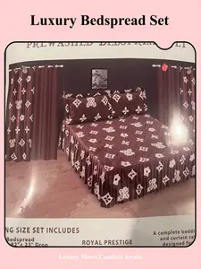 Royal Prestige 7 Piece Luxurious Prewashed Bedspread Set - King Size with 1 Bedsheet, 2 Pillow Shams, 4 Curtains, 23" Drop