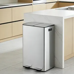 Dual Compartments for Trash & Recycling - 8 Gal/30L Stainless Steel Kitchen Bin - Soft-Close Lid, Removable Buckets, Foot Pedal, Odor-Proof, Fingerprint Resistant