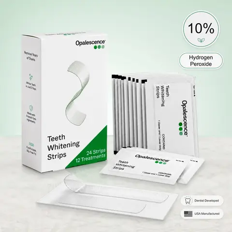 Opalescence Teeth Whitening Strips 12 Treatments Hydrogen Peroxide Formula Enamel Safe Comfortable Slip Free Teeth Bleaching Sensitivity Free Plus Toothbrush