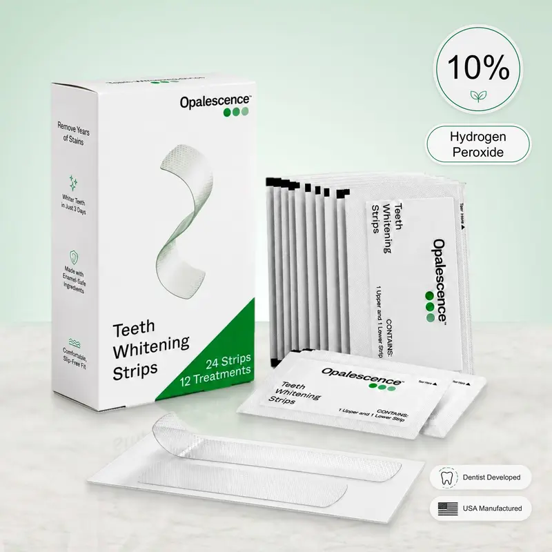 Opalescence Teeth Whitening Strips 12 Treatments Hydrogen Peroxide Formula Enamel Safe Comfortable Slip Free Teeth Bleaching Sensitivity Free Plus Toothbrush
