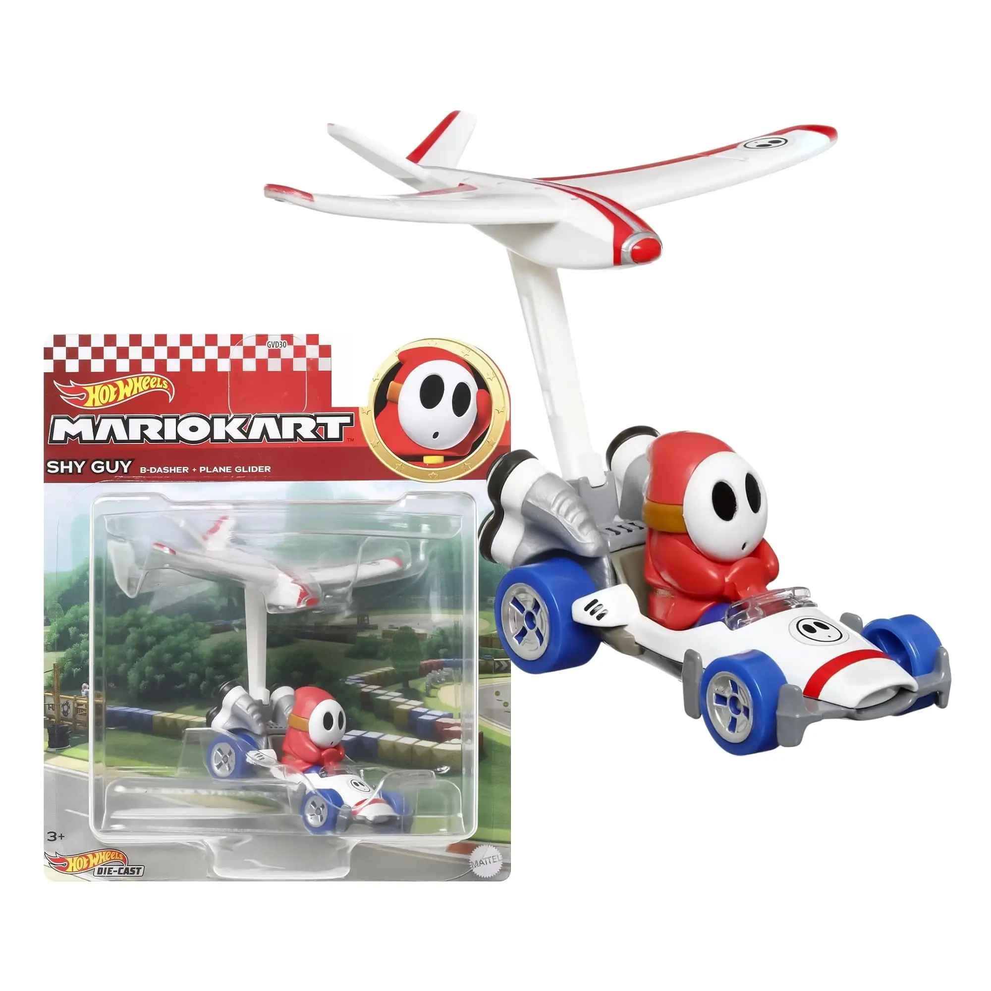 Hot Wheels 1:64 Scale Mario Kart | Shy Guy B-Dasher + Plane Glider