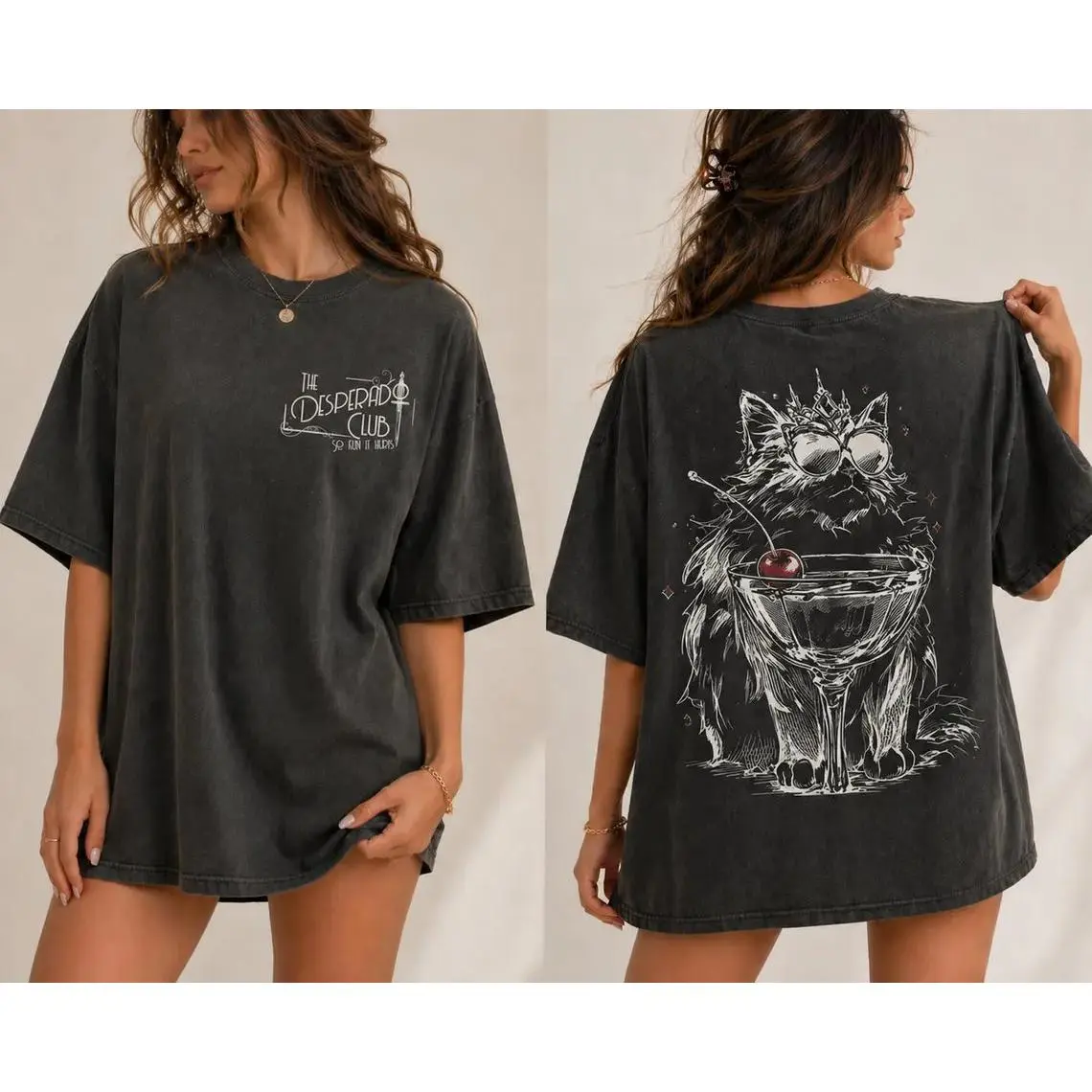 Princess Donut Approved Cat Shirt, The Desperado Club Tee, Dark Academia Oversized Shirt, Vintage Cat Graphic Tee - Double-sided printing - Unisex Tees