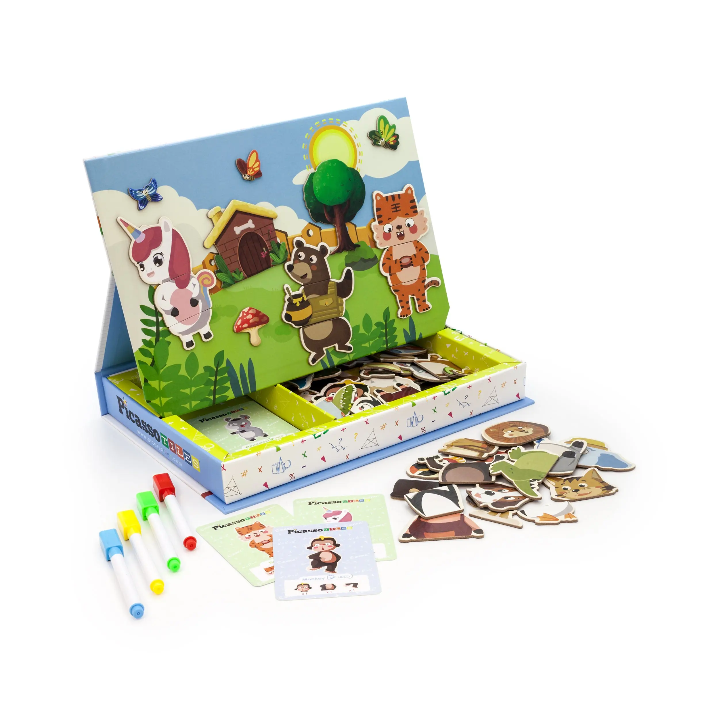 Picassotiles 112 Piece Magnetic Mix and Match Animal Drawing Board Set